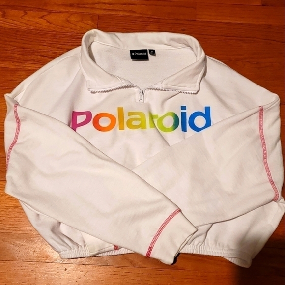 𝅺POLAROID White Cropped top Sweatshirt - Picture 5 of 7